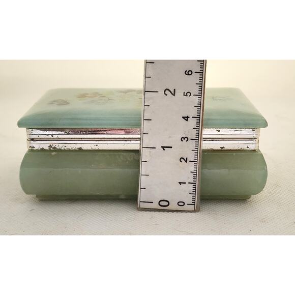 Trinket/Jewelry Box-Alabaster-Green-Flowers-Hinged Edge - Picture 13 of 13